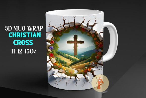 3D Christian Cross Mug Wrap PNG for Crafts & Graphics