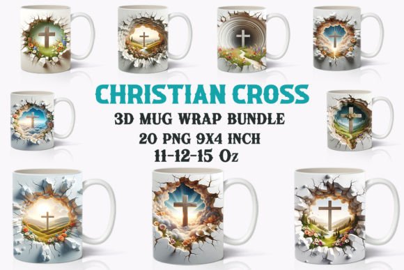 3D Christian Cross Mug Wraps for Graphics and Crafts